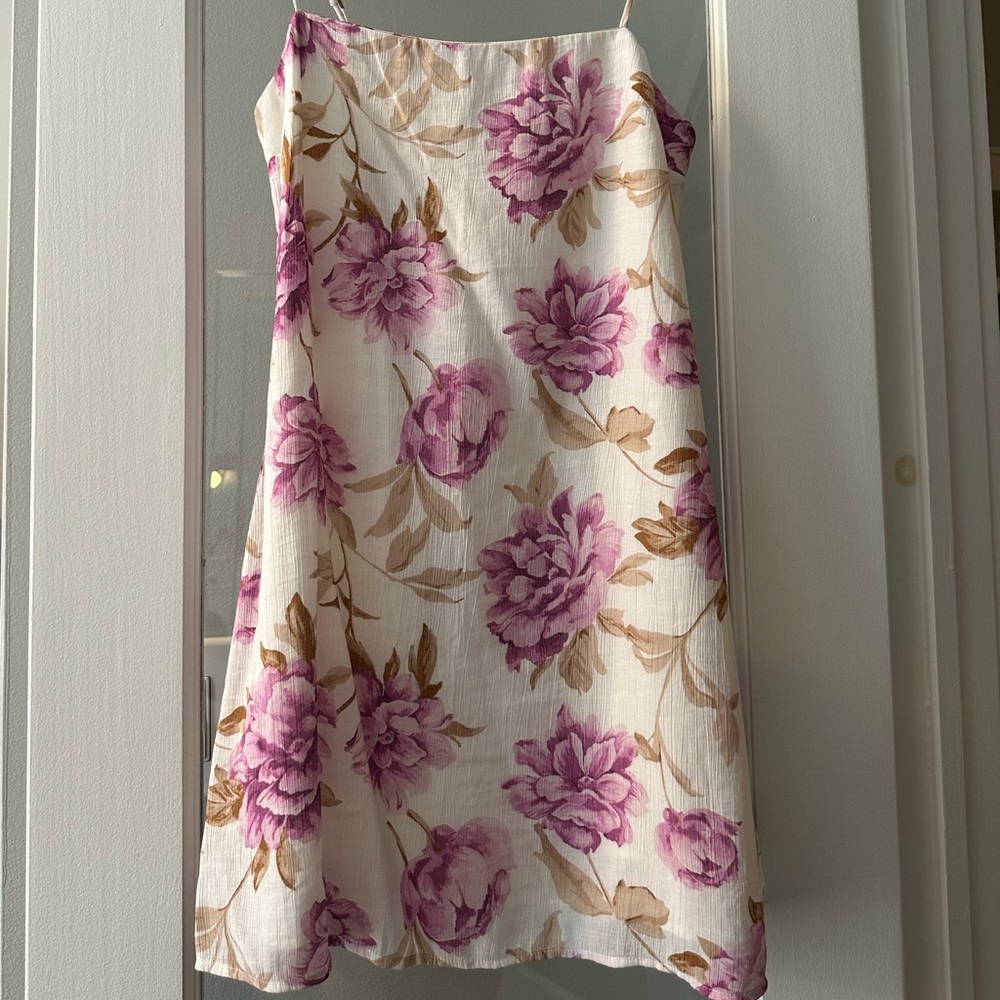 Abercrombie & Fitch White Floral Mini Dress with Pink and Tan Flowers